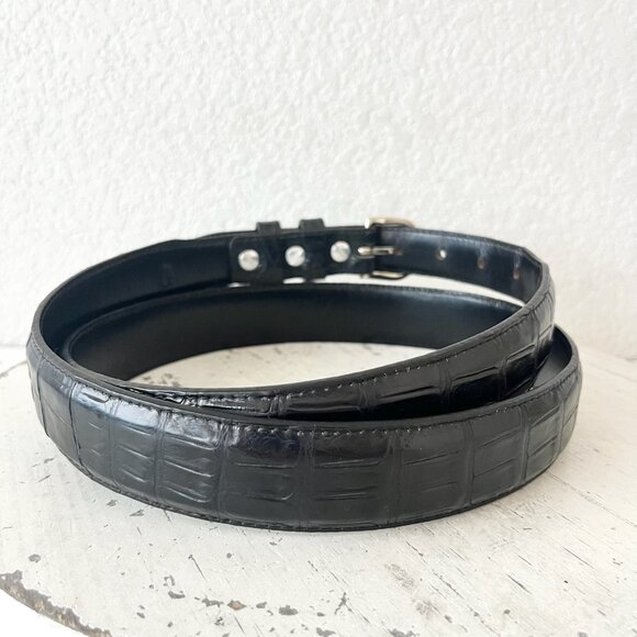 Rod Patrick Boots Mens Black Western Belt Size 44 & 1 3/8in Wide Taper Caiman - Picture 2 of 9